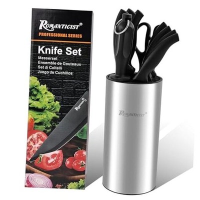 Knife Set, 10 Pieces Knife Block Set - Stainless Silver round knife block