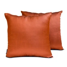 Rust Art Silk Lumbar Pillow Covers, 12"x16" (Pack of 2) Silk Solid-Rust Luxury