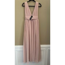 Lulus Heavenly Hues Blush Pink Maxi Dress V-Neck Pleated Formal Gown 43449 XS