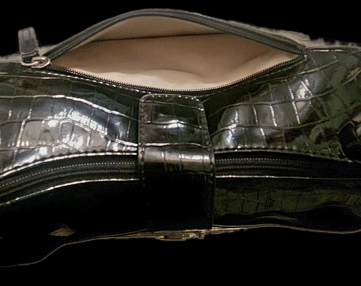 GUESS Vintage Y2K Black Crocodile Patent Faux Leather Studded