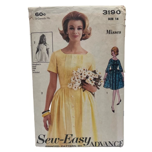 Sew-Easy Advance Sewing Pattern VTG 3190 Misses Size 14-60s Retro Hairstyle
