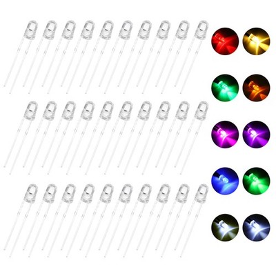 100 Stück 3mm LED Dioden, 10 Farben rund für DC 1,8-2,0V