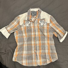 Affliction Black Premium Button Shirt Snaps Plaid Embroidered X-Large XL Y2K 90s