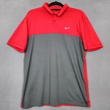 NIKE Golf Polo Shirt Mens Medium Red Dri-FIT Colorblock Performance 725527-658