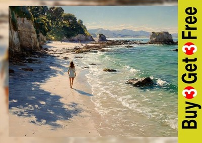 Seaside Walk 5''x7'' Druck auf mattem Papier | Ruhiger Strand Ozean Kunstwerk