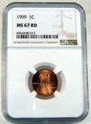 1999 LINCOLN CENT MS-67RD BOASTING FULL ORIGNAL RED COLOR,GEM BU UNCIRCULATED