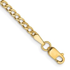 10k Yellow Gold 2.5mm Semi-Solid Curb Link Chain Anklet 9" for Women