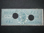 India QV 10r blue Court Fee Used