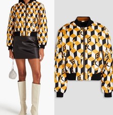 New 3980 Gucci Women Reversible Bomber Jacket Coat Black/Yellow/Multi 44/8