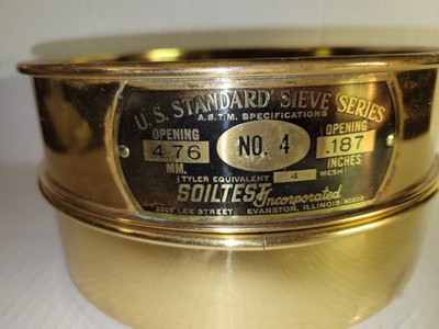 Vintage STANDARD TESTING SIEVE N. 4 Brass By Soiltest Inc. 8''Wx4''T Industrial 