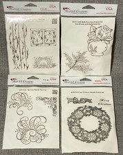 NEW HEARTFELT CREATIONS Rubber Cling Stamps Floral Wreathe Window Lot Of 4 NIP