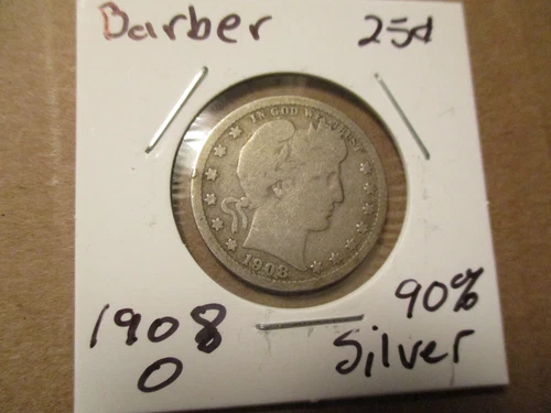 Barber/Liberty Head Quarter. #105, 90% SILVER!!  1908-O, Nice Date.