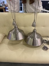 Pair Rise And Fall Pendant Lights With Herringbone Cable