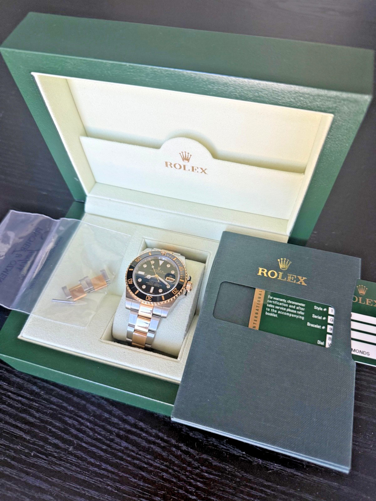 Rolex Submariner 116613LN Black Diamond Dial Two-Tone 18k Gold & Steel Full Set