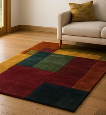 New Modern Handmade Nz Wool Rug Hand Tufted Color Multicolor Geometric Carpet