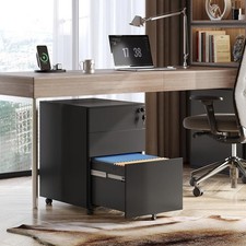 Locking File Cabinet, 3 Drawer Rolling Pedestal Under Desk Office,
