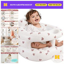 Inflatable Baby Seat with Built-in Pump, Back Support, Soft Brown Bear Design