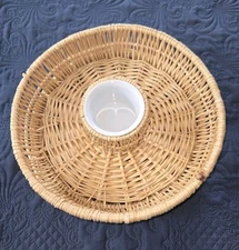 Vintage Boho Wicker/Rattan Chip and Dip Serving Tray Basket • Ceramic Bowl •EUC