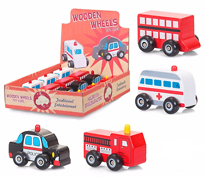 WOODEN VEHICLES Kids Toy Wheels Car Stocking Filler Birthday Christmas Gift UK