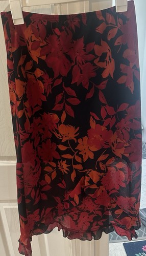 Fashion Bug Floral Print Slip On Lined Skirt Ruffle Bottom Dance The Cha-Cha - Picture 3 of 8