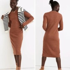 New Madewell Long-Sleeve Pocket Tee Dress in brown, size XL