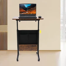Rolling Laptop Desk Adjustable Height Computer Table Stand up Office w/ Storage