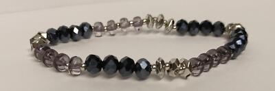 Elegant Black Grey Silver Beaded Stretch Bracelet New Stacking