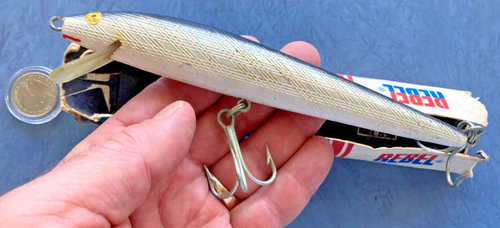 VTG REBEL SALTWATER FISHING LURE BIG 7.5” MINNOW MUSKY SILVER MUSKIE USA VINTAGE
