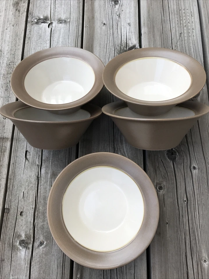Set Of 5 Pfaltzgraff Brown Wide Trim Soup Pasta Bowl 7 1/4” Stoneware - Image 4 of 4