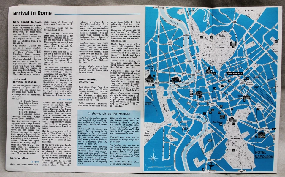 Guía de folletos de Air France Airlines de Roma Italia 1965 viajes de aviación de colección Foto 2 de 4