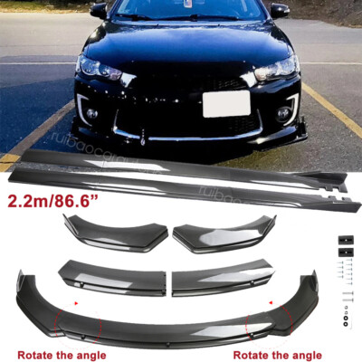 Carbon Fiber Style Front Bumper Lip Splitter Side Skirt For Mitsubishi Lancer