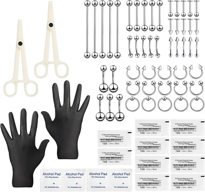 60 Stück Piercing Kit Set Zum Selber Stechen,Lot Edelstahl Knorpel Helix Daith S