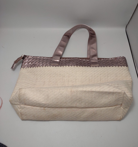 Off White Elizabeth Arden Straw Tote Bag With Metal Tone Detail (Bag Only) New - Picture 6 of 7