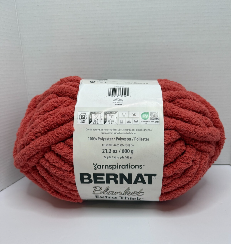 Bernat Blanket Extra Thick Yarn 72yd 21.2oz Jumbo 7 - Brick Red / Lot ...