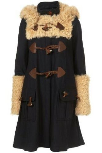 TOPSHOP UNIQUE 2010 RARE SHEEPSKIN SHEARLING WOOL DUFFLE COAT UK 6 EU 34 XS BNWT - Picture 2 of 12