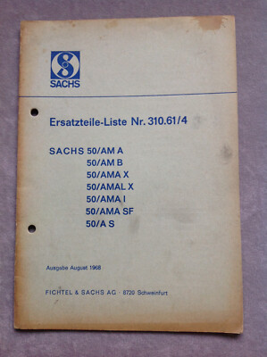Ersatzteilliste Sachs 50 AM A August 1968 Hercules DKW Rixe Göricke Miele