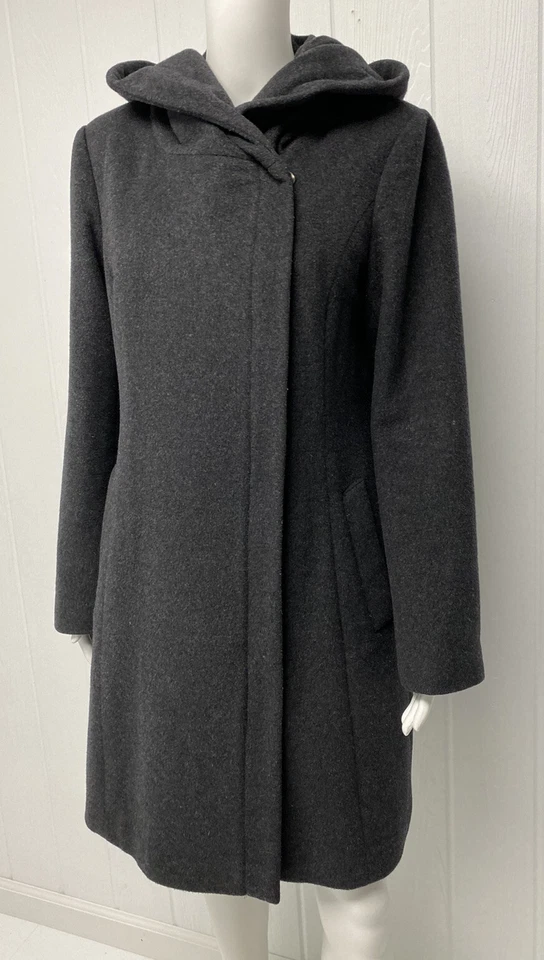 Cole Haan Mujer Trench Hasta la Rodilla Abrigo Gris Lana Cremallera Frontal Sudadera con Capucha Talla 10 Foto 4 de 4