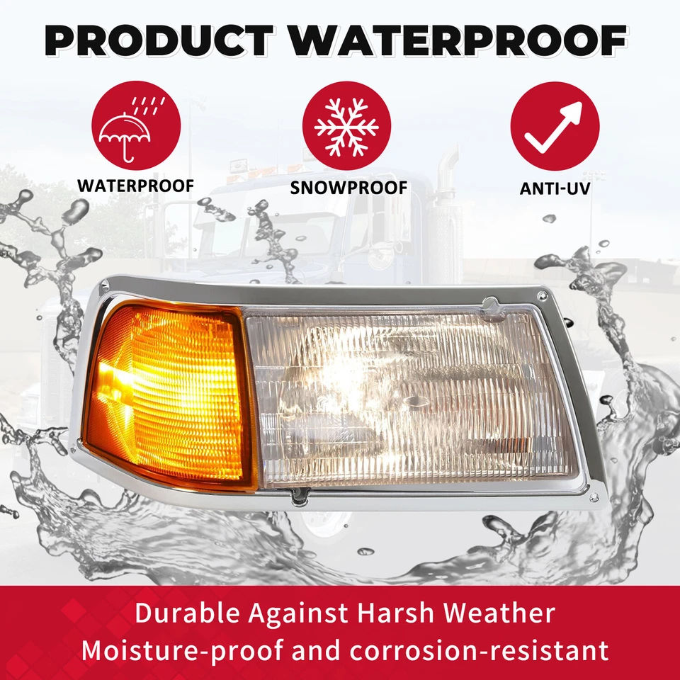 Par de faros con ajustadores + luz de esquina y bisel para Peterbilt 375 385 halógeno Foto 3 de 4