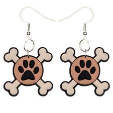 Puppy Dog Earrings Handmade Hypoallergenic Silver Plated Fishhooks Crossbones