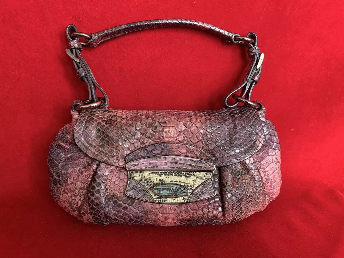 Prada Pink/Purple Python Leather Small Shoulder Bag W/ Gunmetal Buckles