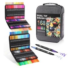 Double Brush Marker Pens 168 Colors Art Markers Set with Fine Tip and Brush T...