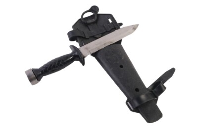 Vintage Aqua Lung Sea Hawk Japan US Divers Co Scuba Diving Knife Black W/ Sheath