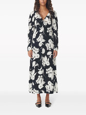 Ganni, Floral Print Long Sleeve Midi Dress, NEW, Size 36 EU 8 UK 4 US, Black