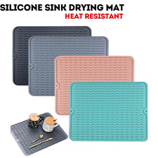 SILICONE SINK DRYING MAT HEAT RESISTANT KITCHEN RECTANGLE NON SLIP DISH DRAINER
