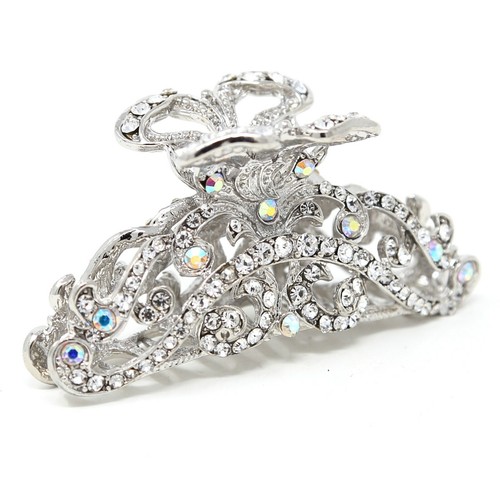 New vintage Silver elegant bling rhinestone metal hair accessories hair claw pin - Picture 2 of 4