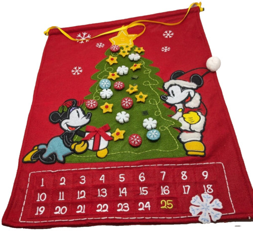 Vintage Disney Parks Mickey Minnie Christmas Felt Advent Hanging Calendar HTF