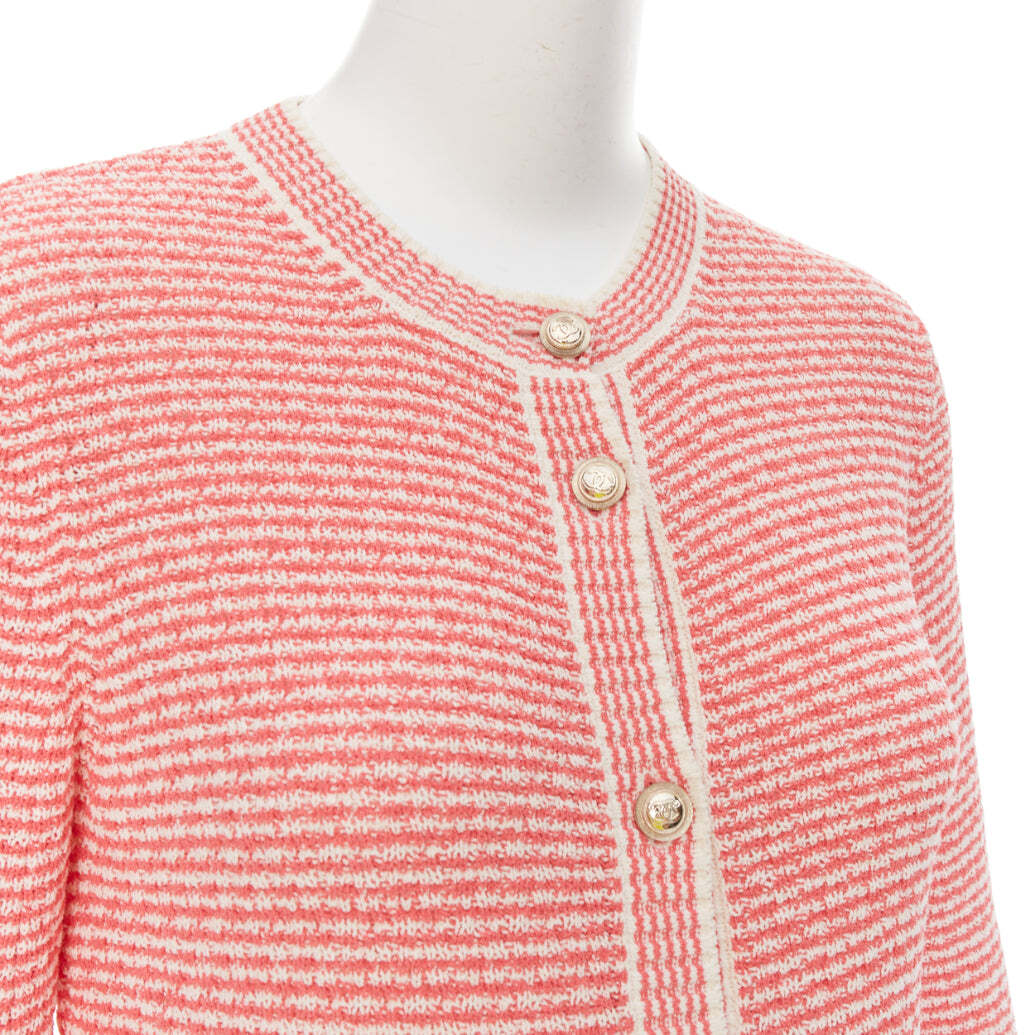 トップス 032c Pink Logo Cardigan CHANEL 2021 pink white CC logo button long knit cardigan
