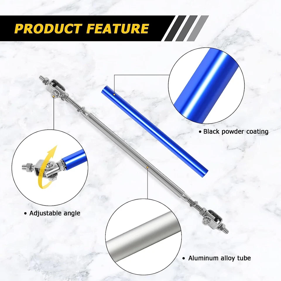2pcs Adjustable Front Bumper Lip Splitter Spoiler Strut Rod Tie Support Bar Blue - Image 3 of 4