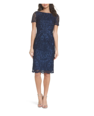 LA FEMME BEADED LACE COCKTAIL SLATE BLUE SHEATH DRESS sz 4 | eBay