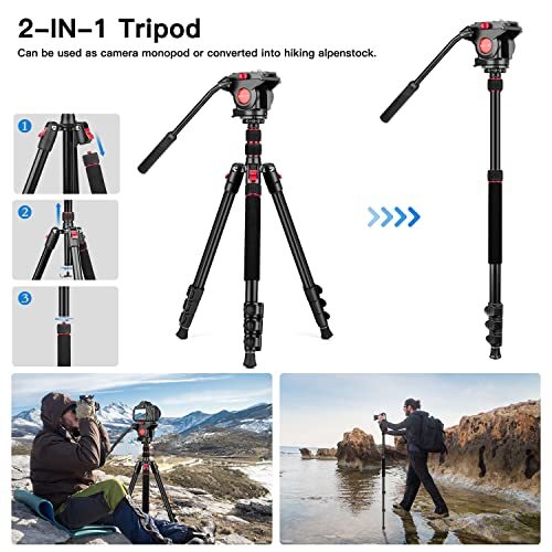tripod camera tripod, 72 video tripod with fluid head, aluminum heavy duty tripo - Picture 5 of 8